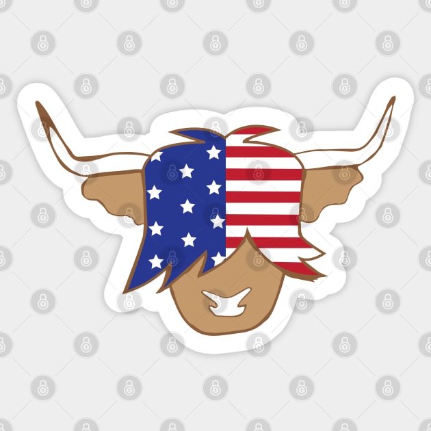 Highland cow USA flag blue red and white coo Sticker by ayelandco